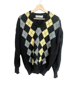 Vintage St Andrews Links 1990 Open Championship Wool Argyle Grandpa Sweater